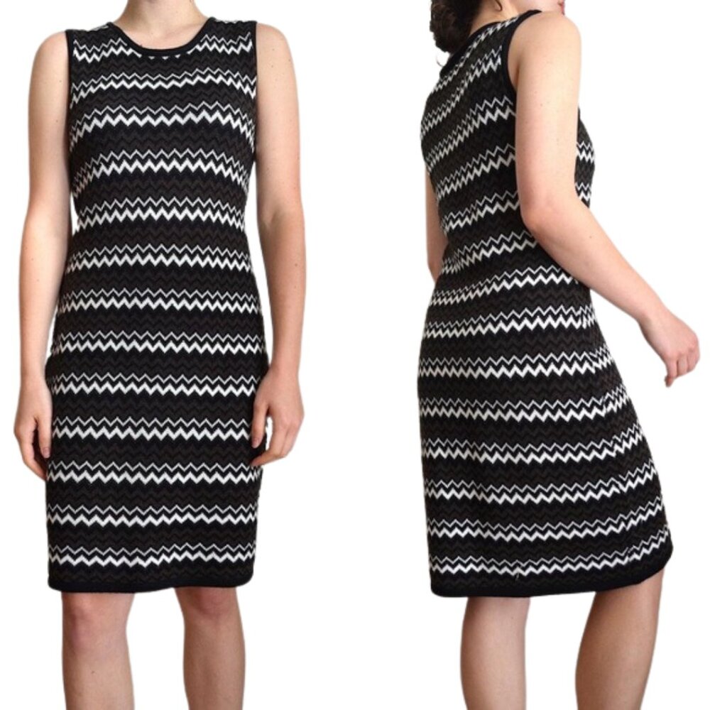 Calvin Klein Tank knit mini dress with zig zag pattern brown white black Sz: S